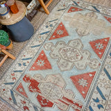 4’7 x 6’8 Vintage Turkish Oushak Carpet Muted Indigo, Sea and Gray 60’s