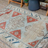 4’7 x 6’8 Vintage Turkish Oushak Carpet Muted Indigo, Sea and Gray 60’s