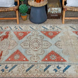 4’7 x 6’8 Vintage Turkish Oushak Carpet Muted Indigo, Sea and Gray 60’s