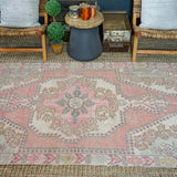 4’4 x 7’1 Vintage Turkish Oushak Carpet Muted Pinks, Gray + Jute '3223
