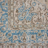 6’8 x 10’ Vintage Oushak Rug Beige & Turquoise Blue Carpet