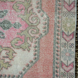 4’4 x 7’1 Vintage Turkish Oushak Carpet Muted Pinks, Gray + Jute '3223