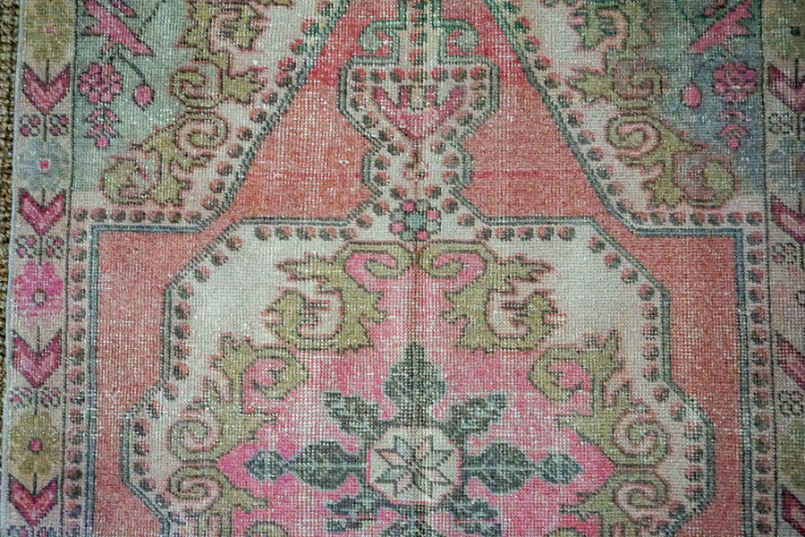 4’4 x 7’1 Vintage Turkish Oushak Carpet Muted Pinks, Gray + Jute