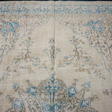 6’8 x 10’ Vintage Oushak Rug Beige & Turquoise Blue Carpet