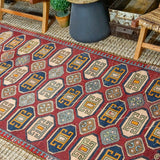 3’8 x 7’7 Vintage Turkish Oushak Carpet Muted Navy, Wine and Vanilla 60’s