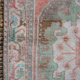 3’10 x 8’4 Vintage Turkish Oushak Carpet Muted Red, Green and Gray