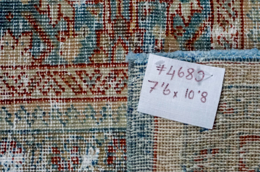 7’6 x 10’8 Classic Antique Rug Muted Blue, Red + Seafoam Green SB