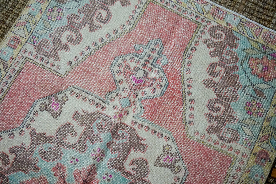 4’2 x 6’9 Vintage Turkish Oushak Carpet Muted Pink, Blue + Grape