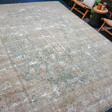 9’2 x 13’1 Classic Vintage Rug Muted  Gray & Turquoise + Apricot SB