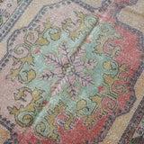4’ x 7’2 Vintage Turkish Oushak Carpet, Pink + Turquoise Blue '3244
