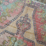 4’ x 7’2 Vintage Turkish Oushak Carpet, Pink + Turquoise Blue '3244