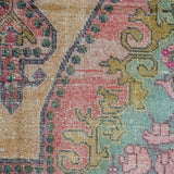 4’ x 7’2 Vintage Turkish Oushak Carpet, Pink + Turquoise Blue '3244