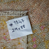 2’9 x 8’8 Vintage Turkish Oushak Carpet Muted Gray, Pink + Blue 60’s SB