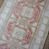 3’6 x 10’4 Vintage Turkish Oushak Carpet Muted Beige, Wine Red + Brown 60’s*