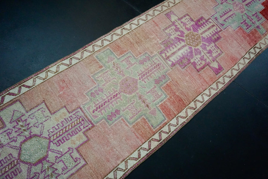 2’11 x 13’7 Vintage Herki Runner Muted Pink & Red
