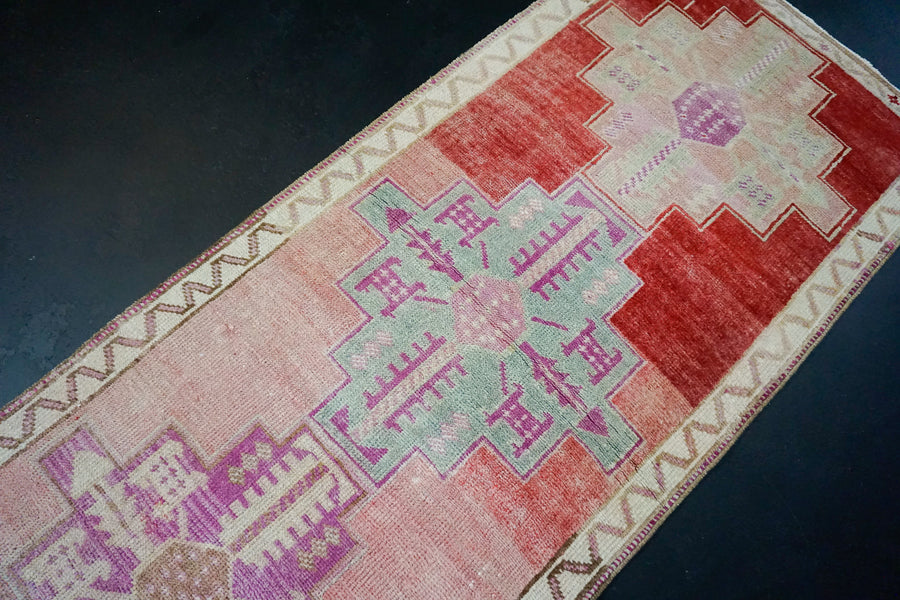 2’11 x 13’7 Vintage Herki Runner Muted Pink & Red