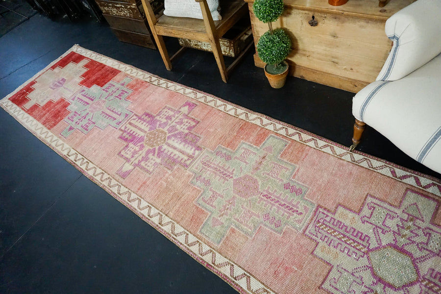 2’11 x 13’7 Vintage Herki Runner Muted Pink & Red