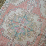 4’5 x 6’9 Vintage Turkish Oushak Carpet Muted Pink, Turquoise + Cream