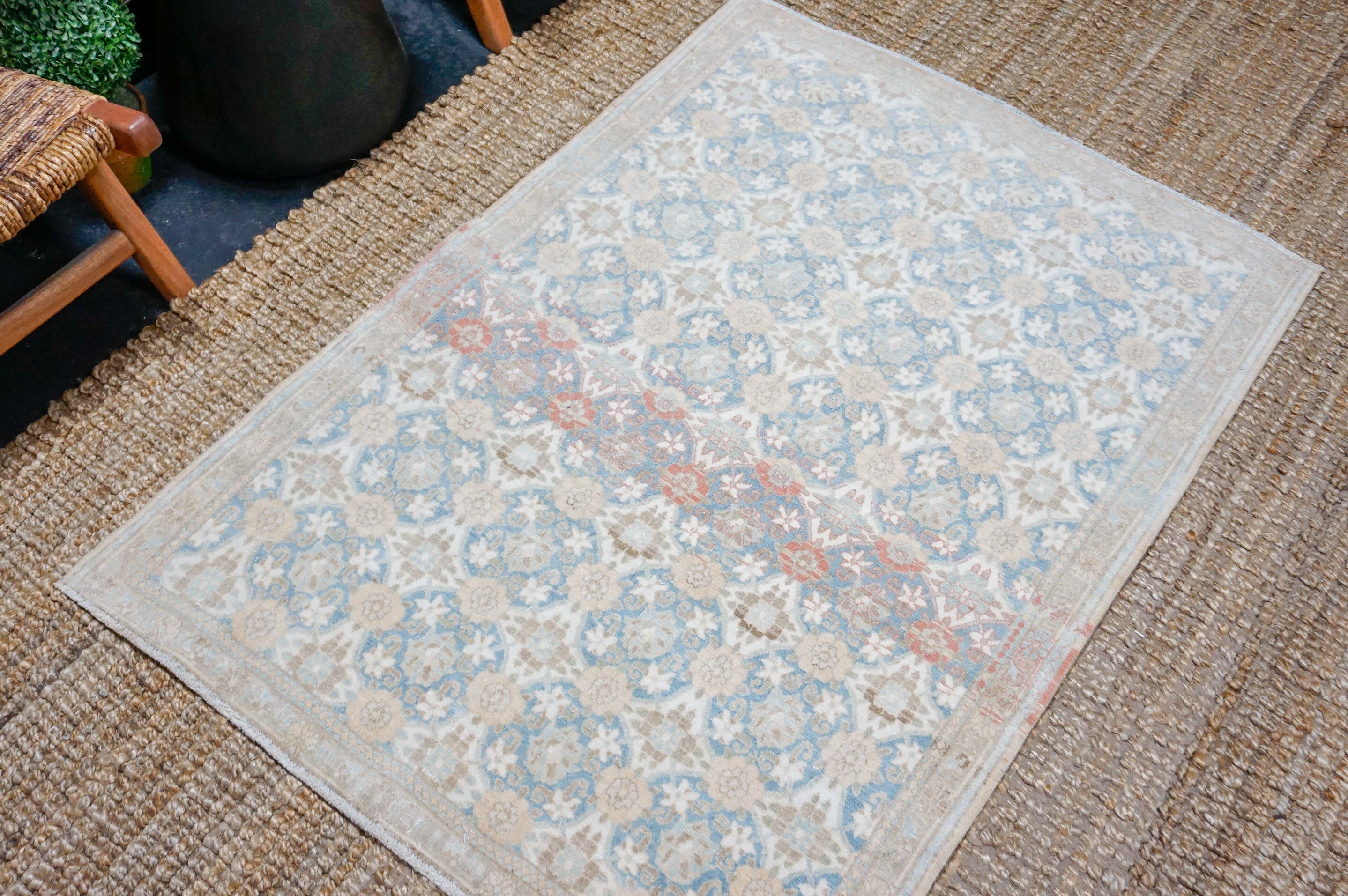 3’6 x 5’1 Classic Vintage Carpet Muted Denim Blue, Beige + Cream SB '4426 Linda's Barn