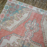 4’5 x 6’9 Vintage Turkish Oushak Carpet Muted Pink, Turquoise + Cream