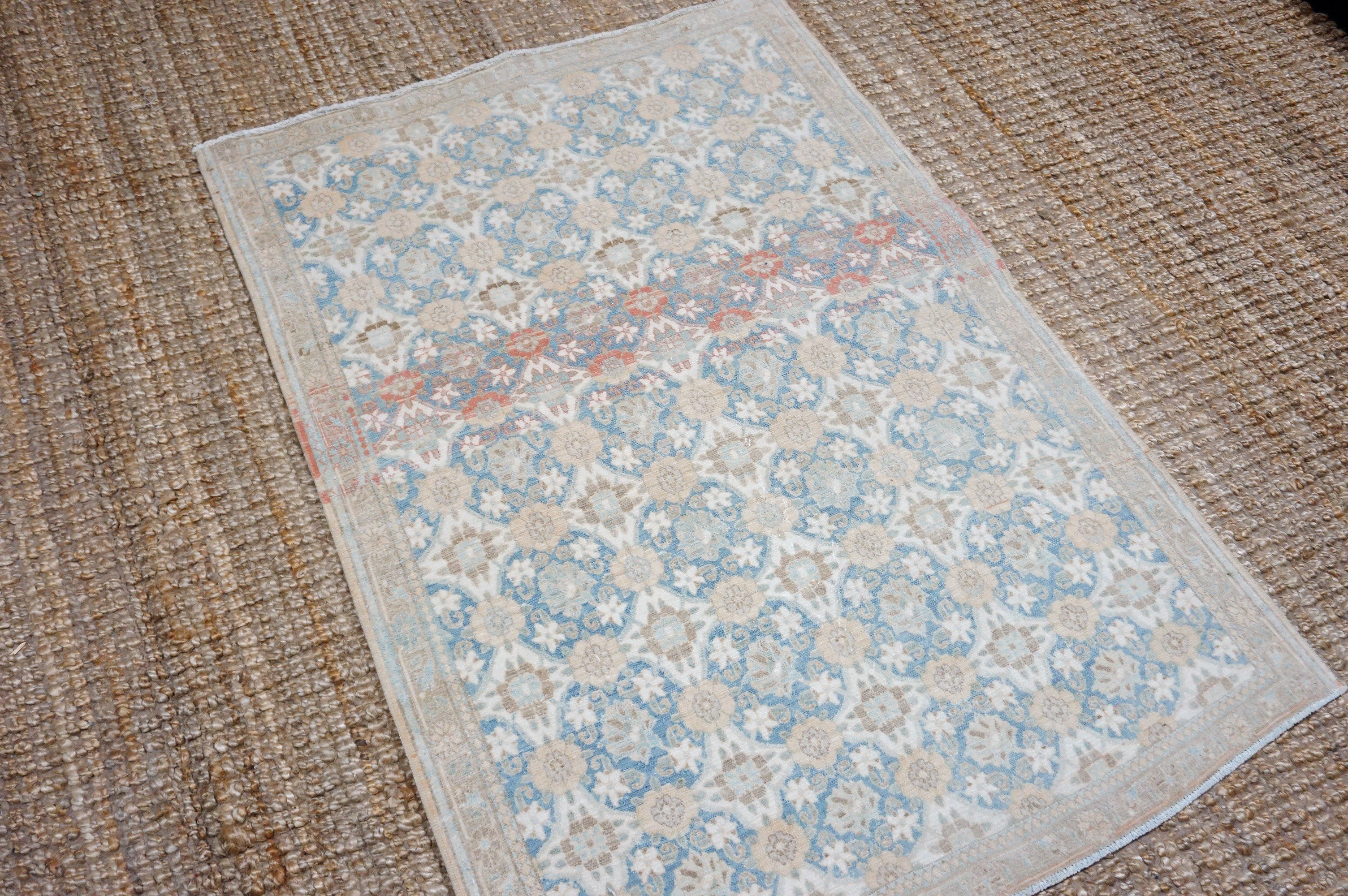 3’6 x 5’1 Classic Vintage Carpet Muted Denim Blue, Beige + Cream SB '4426 Linda's Barn
