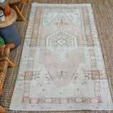 3’6 x 6’11 Vintage Turkish Oushak Carpet Muted Gray, Copper and Green '3409