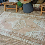3’6 x 6’11 Vintage Turkish Oushak Carpet Muted Gray, Copper and Green '3409