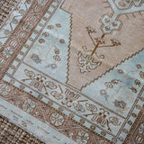 3’6 x 6’11 Vintage Turkish Oushak Carpet Muted Gray, Copper and Green '3409