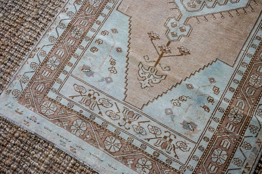3’6 x 6’11 Vintage Turkish Oushak Carpet Muted Gray, Copper and Green