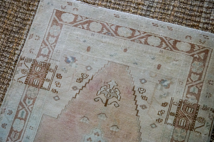 3’6 x 6’11 Vintage Turkish Oushak Carpet Muted Gray, Copper and Green