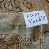 3’6 x 6’11 Vintage Turkish Oushak Carpet Muted Gray, Copper and Green '3409