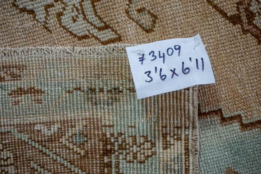 3’6 x 6’11 Vintage Turkish Oushak Carpet Muted Gray, Copper and Green