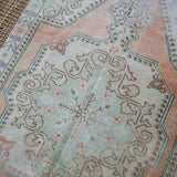 4’7 x 7’10 Vintage Turkish Oushak Carpet Muted Apricot, Celadon + Gray
