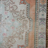 4’7 x 7’10 Vintage Turkish Oushak Carpet Muted Apricot, Celadon + Gray