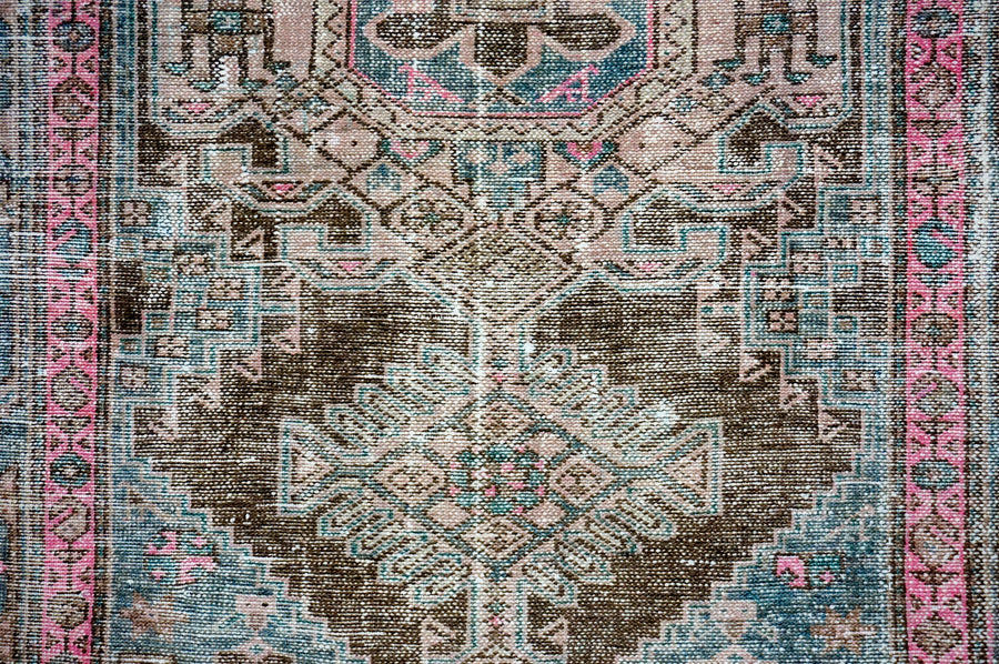 4’2 x 6’10 Classic Vintage Carpet Muted Teal, Pink & Brown SB