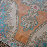 4’7 x 7’5 Vintage Turkish Oushak Carpet Muted Apricot , Turquoise + Cream '3361