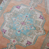 4’7 x 7’5 Vintage Turkish Oushak Carpet Muted Apricot , Turquoise + Cream '3361