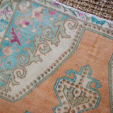 4’7 x 7’5 Vintage Turkish Oushak Carpet Muted Apricot , Turquoise + Cream '3361