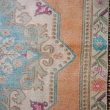 4’7 x 7’5 Vintage Turkish Oushak Carpet Muted Apricot , Turquoise + Cream '3361