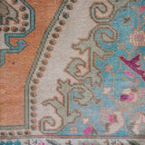 4’7 x 7’5 Vintage Turkish Oushak Carpet Muted Apricot , Turquoise + Cream '3361