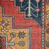 4’4 x 7’9 Vintage Turkish Oushak Carpet Muted Red, Navy Blue and Tangerine
