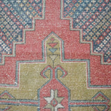3’8 x 7’2 Vintage Turkish Oushak Carpet Muted Red, Chartreuse, and Gray