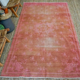 4’10 x 8’10 Vintage Turkish Oushak Carpet Pink + Copper