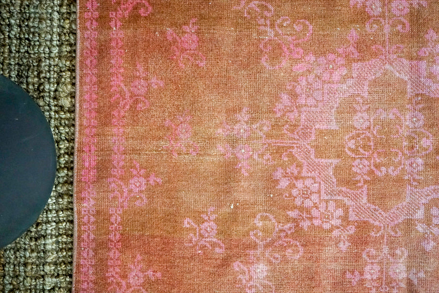 4’10 x 8’10 Vintage Turkish Oushak Carpet Pink + Copper