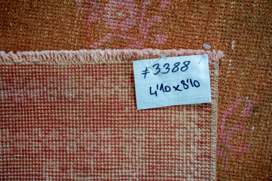 4’10 x 8’10 Vintage Turkish Oushak Carpet Pink + Copper