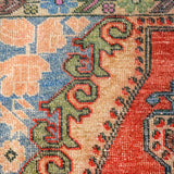 4’1 x 6’ 10 Vintage Turkish Oushak Carpet Muted Watermelon, Periwinkle Blue and Army Green