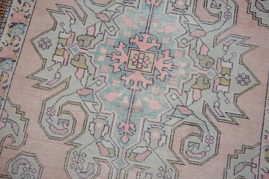 4’4 x 7’2 Vintage Oushak Rug Muted Pink + Baby Blue