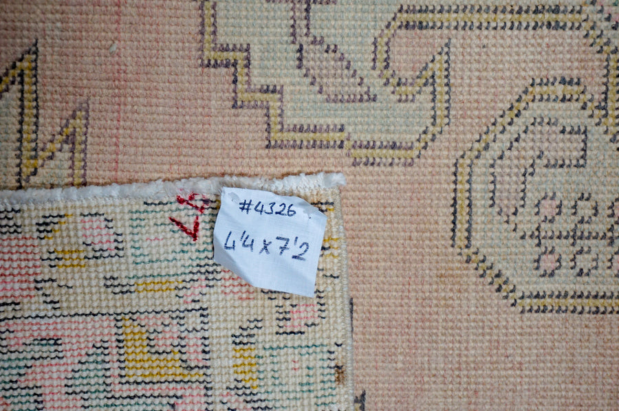 4’4 x 7’2 Vintage Oushak Rug Muted Pink + Baby Blue