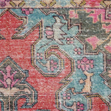 4’2 x 7’5 Vintage Oushak Rug Muted Coral Red, Dark Taupe + Blue