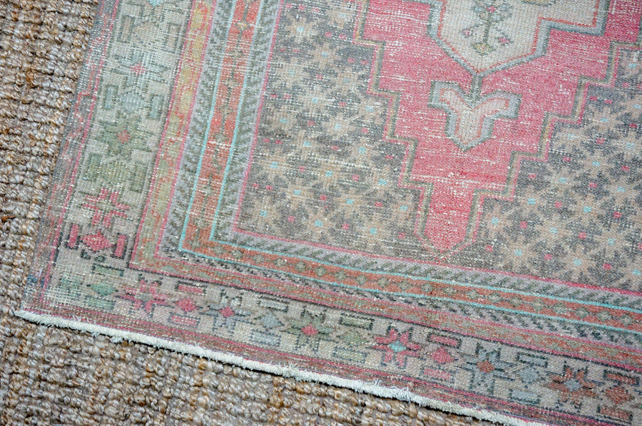 4’7 x 8’4 Vintage Oushak Rug Muted Coral, Gray & Beige